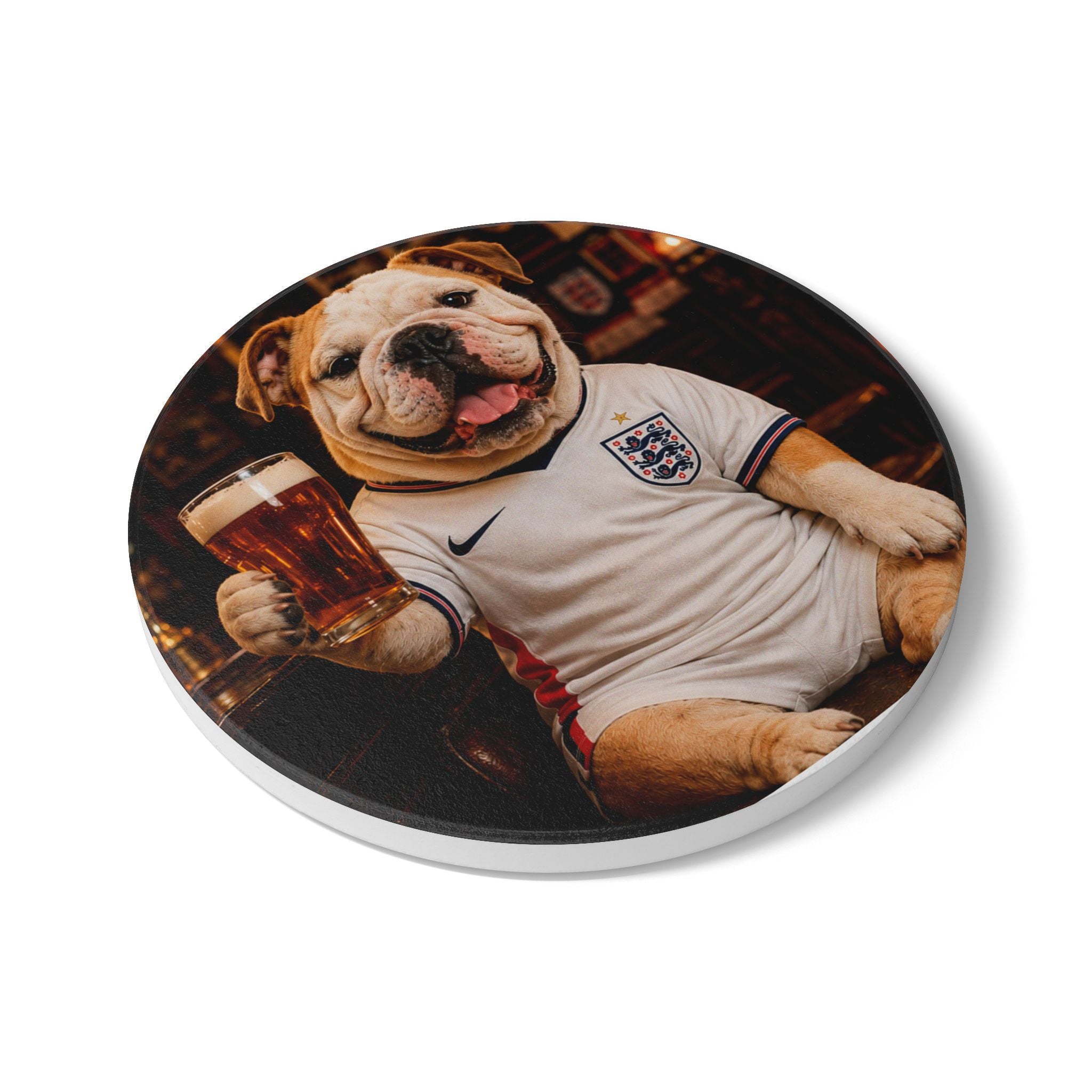 Custom Dog Portrait Ceramic Coaster — Your Dog in Their Kit